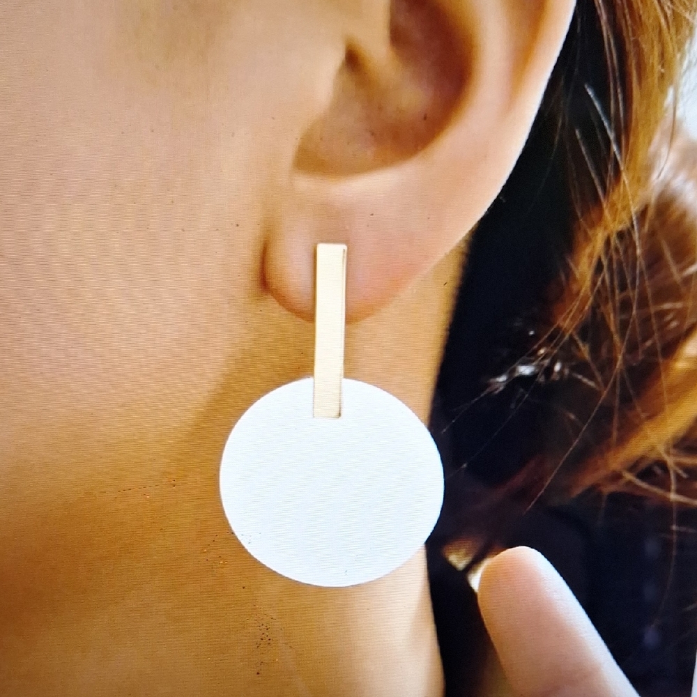 Gold and White Geometric Earrings